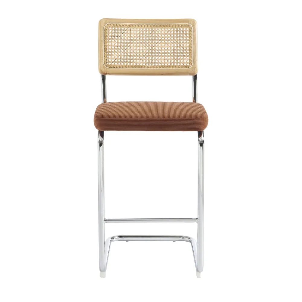 No name SKANA Lot de 2 chaises de bar en velours côtelé pieds chrome H66cm
