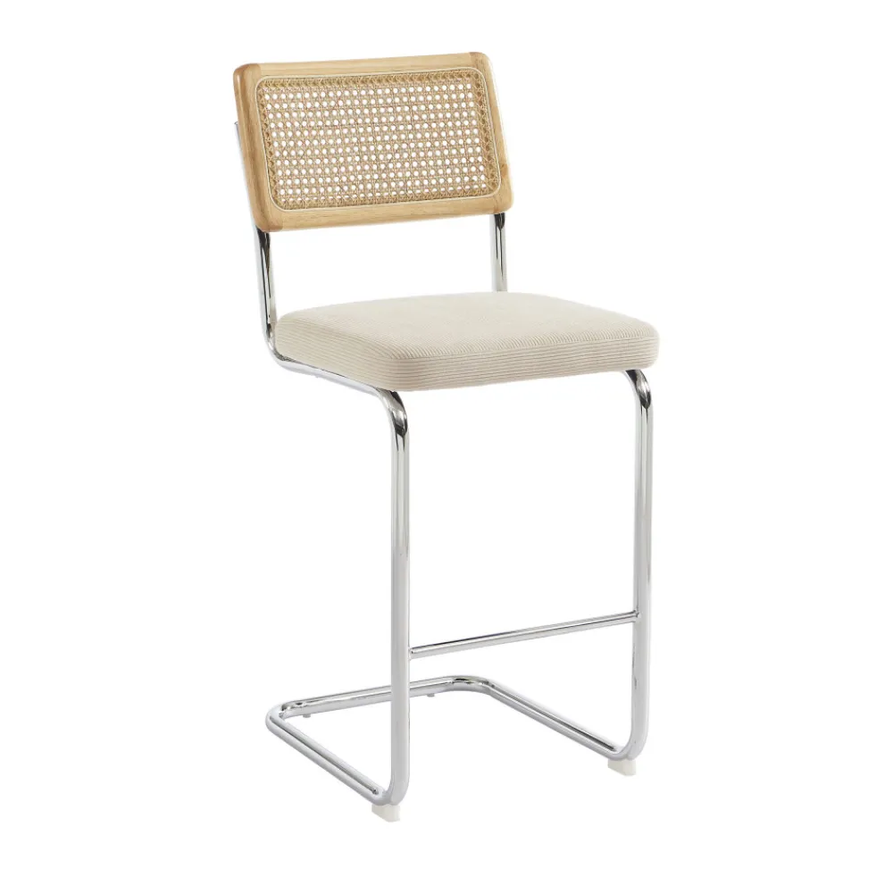No name SKANA Lot de 2 chaises de bar en velours côtelé pieds chrome H66cm
