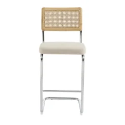 No name SKANA Lot de 2 chaises de bar en velours côtelé pieds chrome H66cm