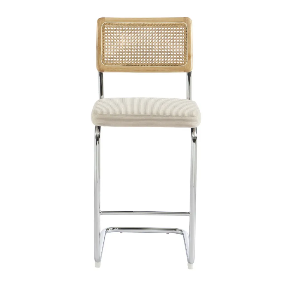 No name SKANA Lot de 2 chaises de bar en velours côtelé pieds chrome H66cm