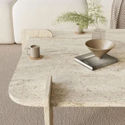 Drawer SOLENI Table basse effet travertin 90x90cm