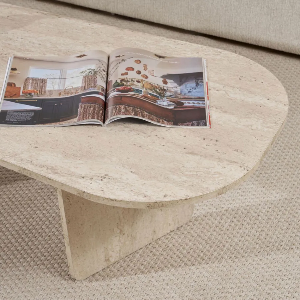 Drawer SOMA Table basse ovale effet travertin 130x65cm