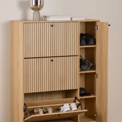 Drawer STORO Meuble à chaussures 4 portes en bois et métal L98,7cm