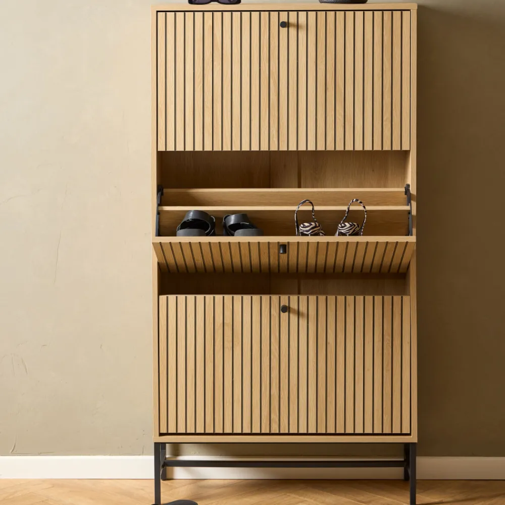 Drawer STORO Meuble à chaussures 3 portes en bois et métal L71,6cm