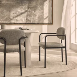 Drawer STUART Lot de 2 fauteuils de table en tissu bouclette et métal