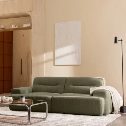 Drawer STUNE Canapé droit 4 places en velours côtelé à accoudoirs larges