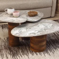 Dutchbone SUKI Lot de 3 tables basses organiques gigognes en marbre et bois