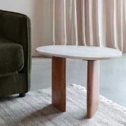 No name TANDA Table d'appoint organique en marbre et bois 37x56cm