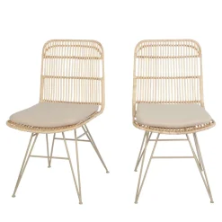 Drawer UYUNI Lot de 2 chaises design en rotin pieds beiges