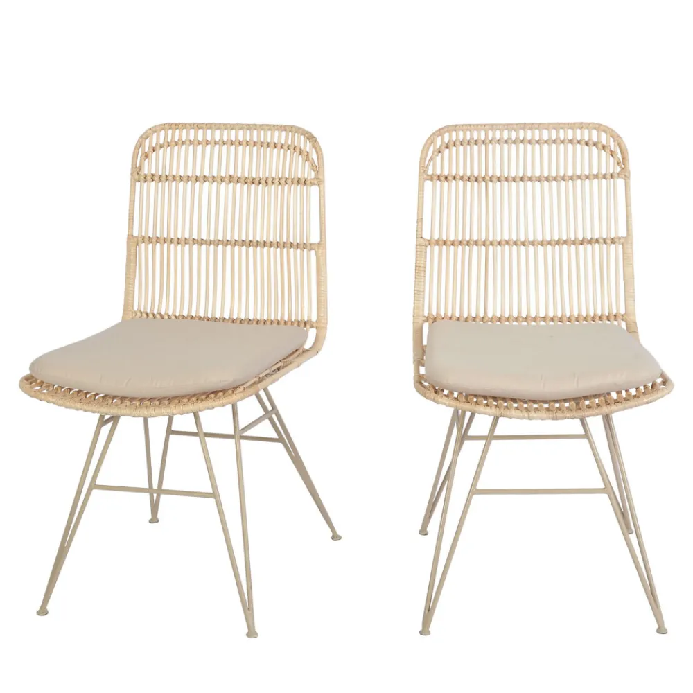 Drawer UYUNI Lot de 2 chaises design en rotin pieds beiges