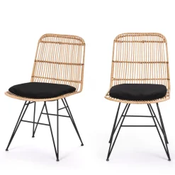 Drawer UYUNI Lot de 2 chaises design en rotin et métal