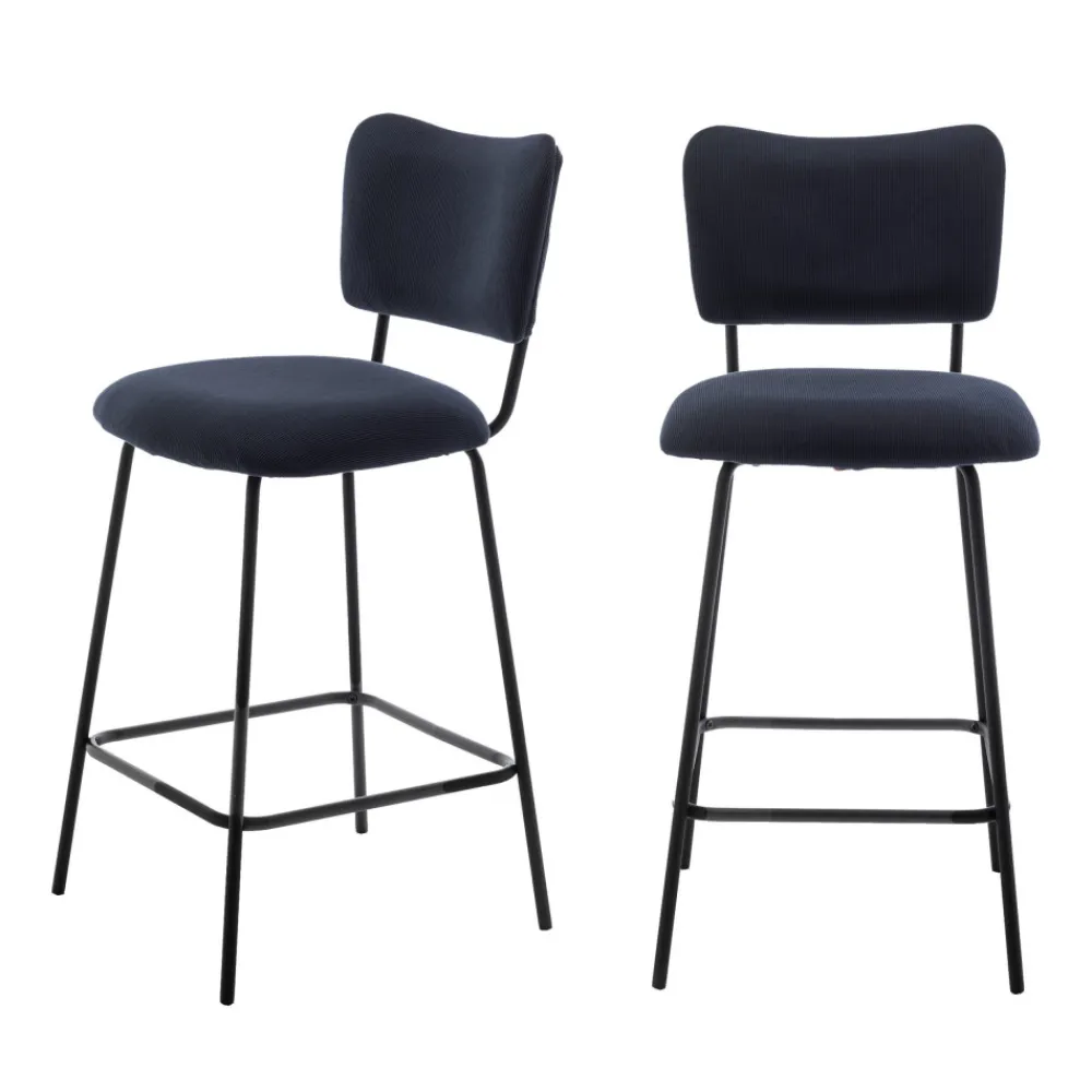 Drawer VANDER Lot de 2 chaises de bar en velours côtelé et métal H65cm
