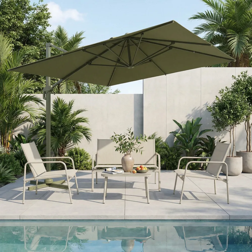 Drawer VEYA Parasol carré déporté en aluminium 3x3m