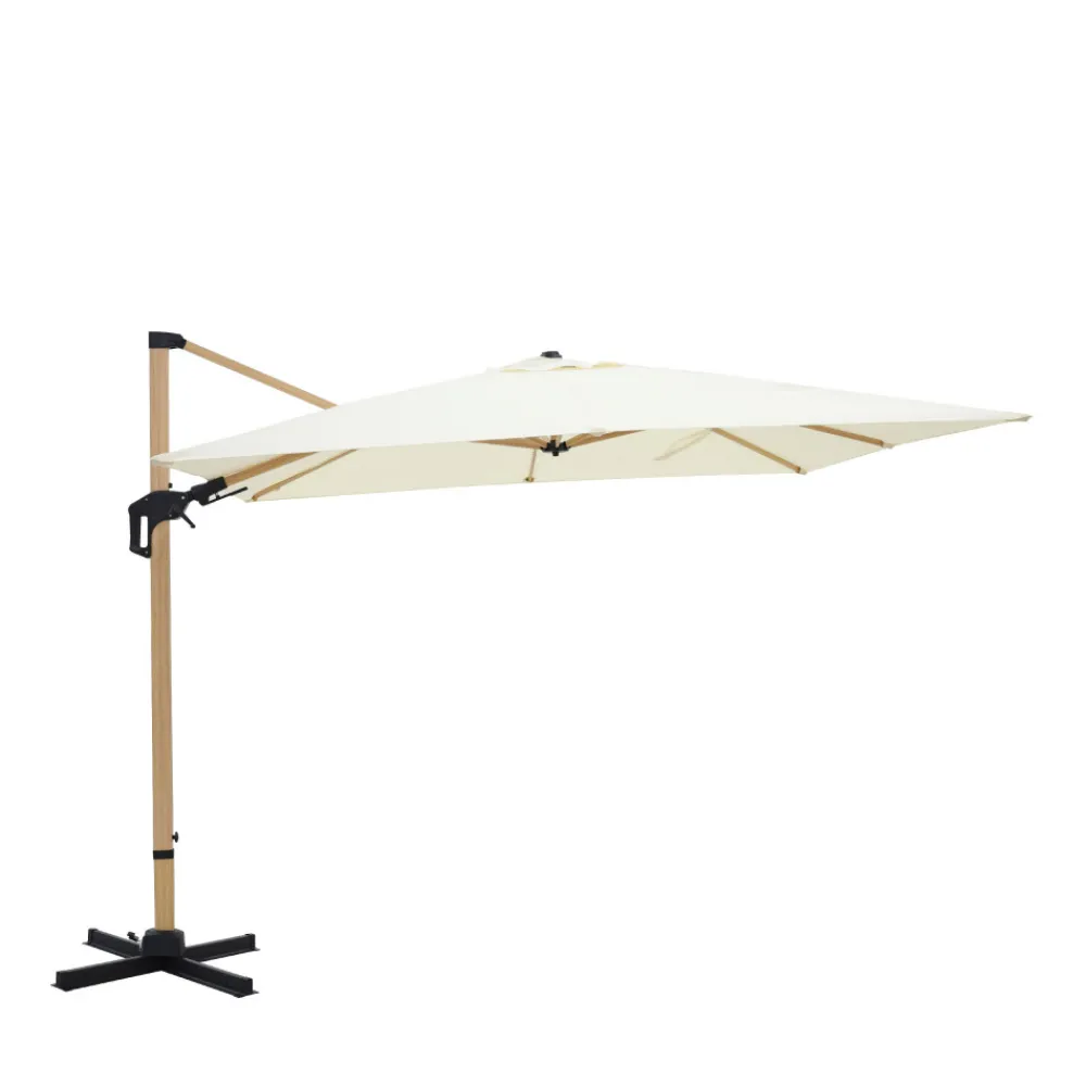 Drawer VEYA Parasol carré déporté en aluminium et effet bois 3x3m