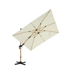 Drawer VEYA Parasol carré déporté en aluminium et effet bois 3x3m