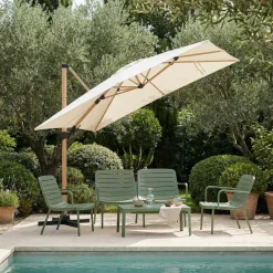 Drawer VEYA Parasol rectangulaire déporté en aluminium et effet bois 3x4m