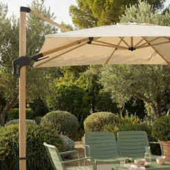 Drawer VEYA Parasol rectangulaire déporté en aluminium et effet bois 3x4m