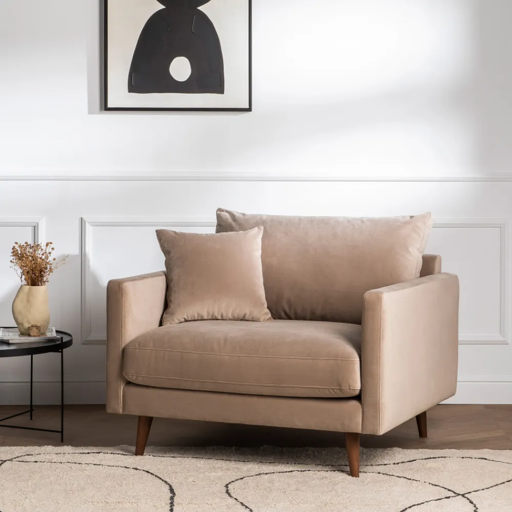 Drawer VILLABON Fauteuil XL en velours pieds bois foncé