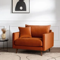 Drawer VILLABON Fauteuil XL en velours pieds bois foncé