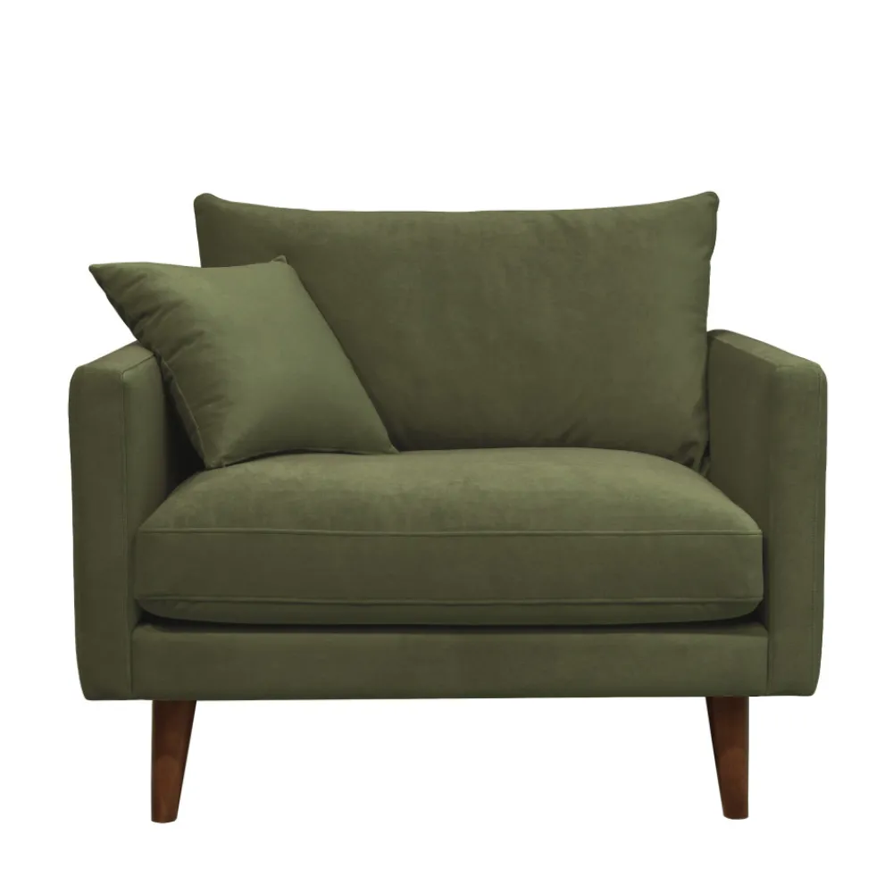 Drawer VILLABON Fauteuil XL en velours pieds bois foncé
