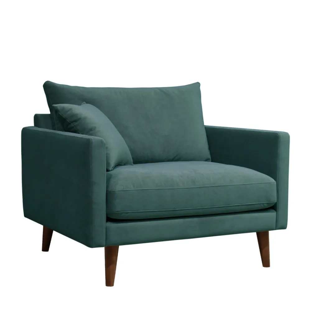 Drawer VILLABON Fauteuil XL en velours pieds bois foncé