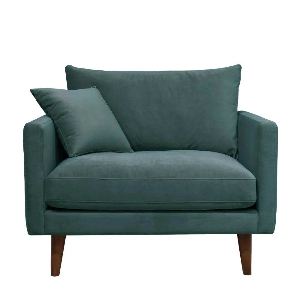Drawer VILLABON Fauteuil XL en velours pieds bois foncé