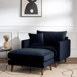 Drawer VILLABON Fauteuil XL en velours pieds bois foncé