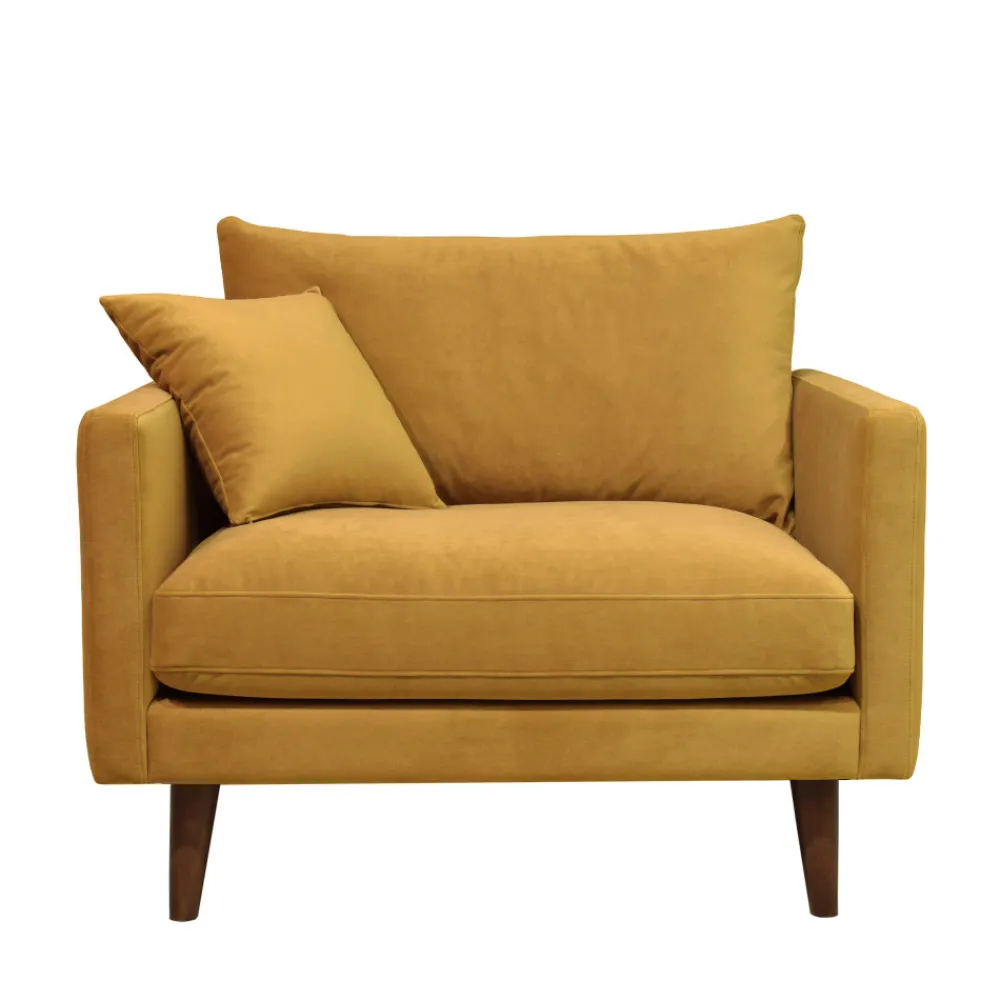 Drawer VILLABON Fauteuil XL en velours pieds bois foncé