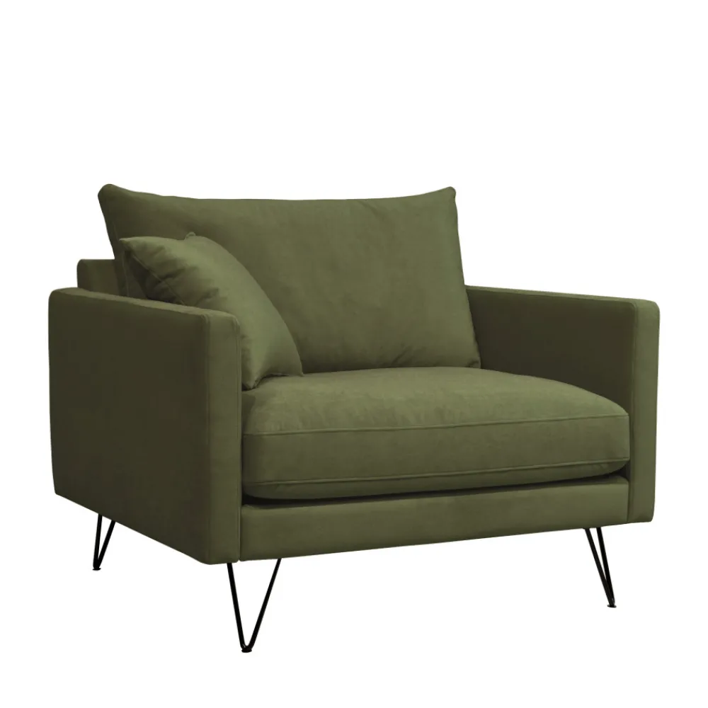 Drawer VILLABON Fauteuil XL en velours pieds épingles noirs