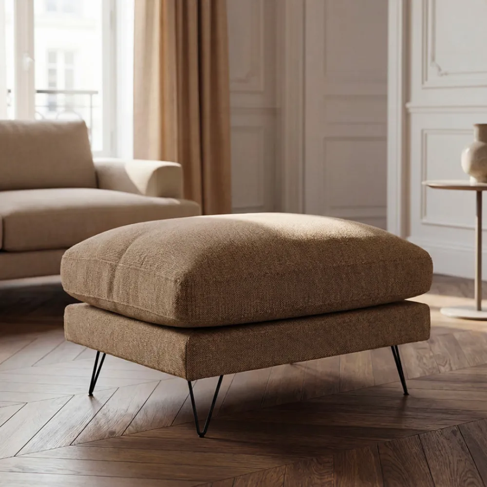 Drawer VILLABON Pouf en tissu pieds épingles noirs