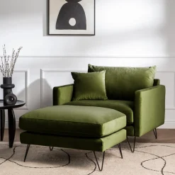 Drawer VILLABON Pouf en velours pieds épingles noirs