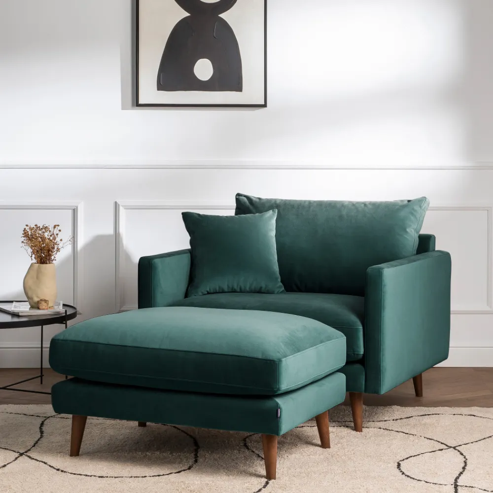 Drawer VILLABON Pouf en velours pieds bois foncé