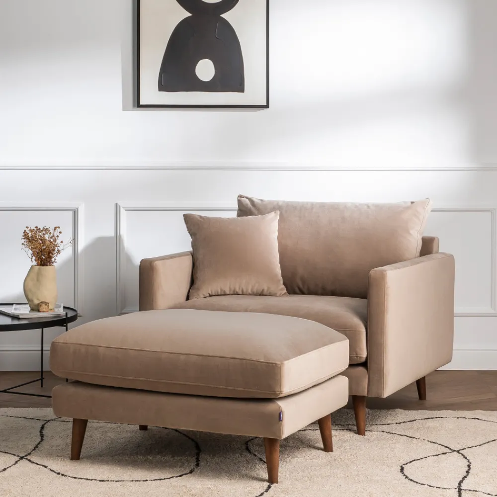 Drawer VILLABON Pouf en velours pieds bois foncé