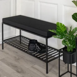 House Nordic VITA Banc en tissu et métal avec étagère L100cm