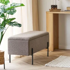 House Nordic WATFORD Banc coffre en tissu bouclette et métal L95cm