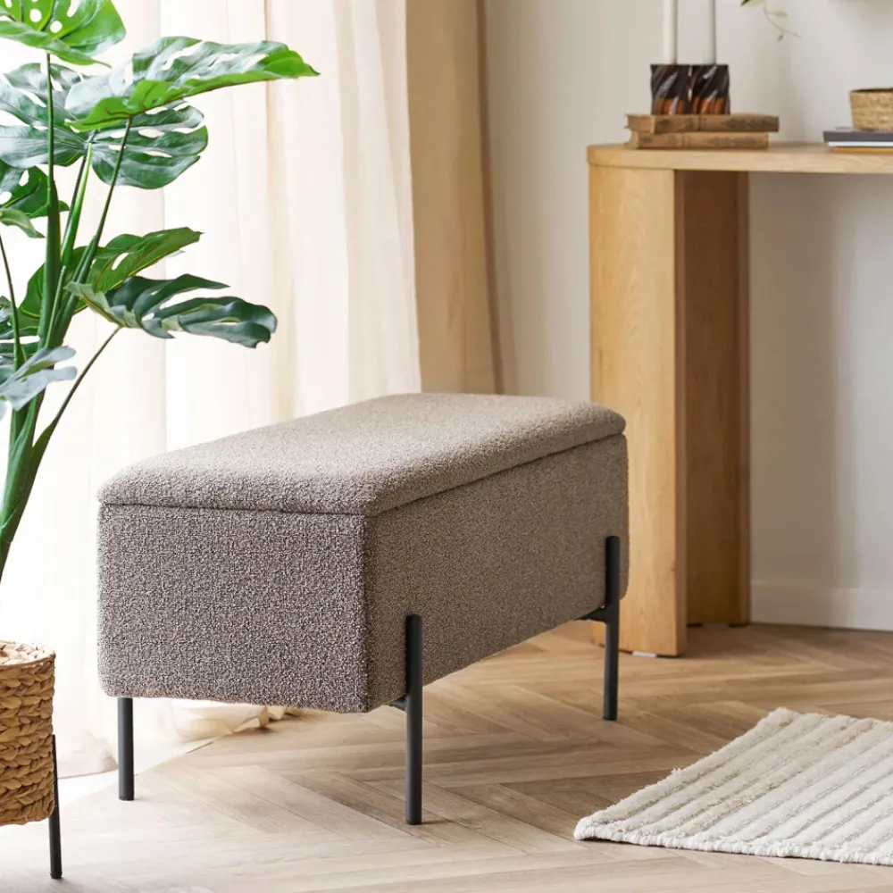 House Nordic WATFORD Banc coffre en tissu bouclette et métal L95cm