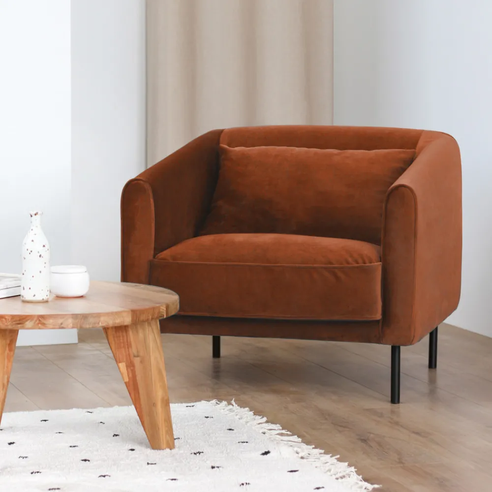 Drawer WINSEN Fauteuil en velours pieds droits en métal
