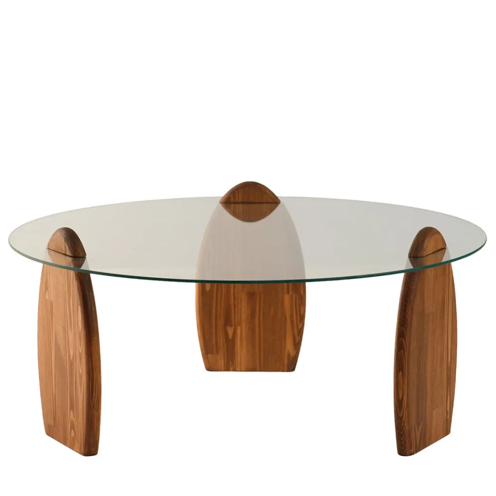 Drawer WO Table basse ronde en verre trempé et bois ø90cm