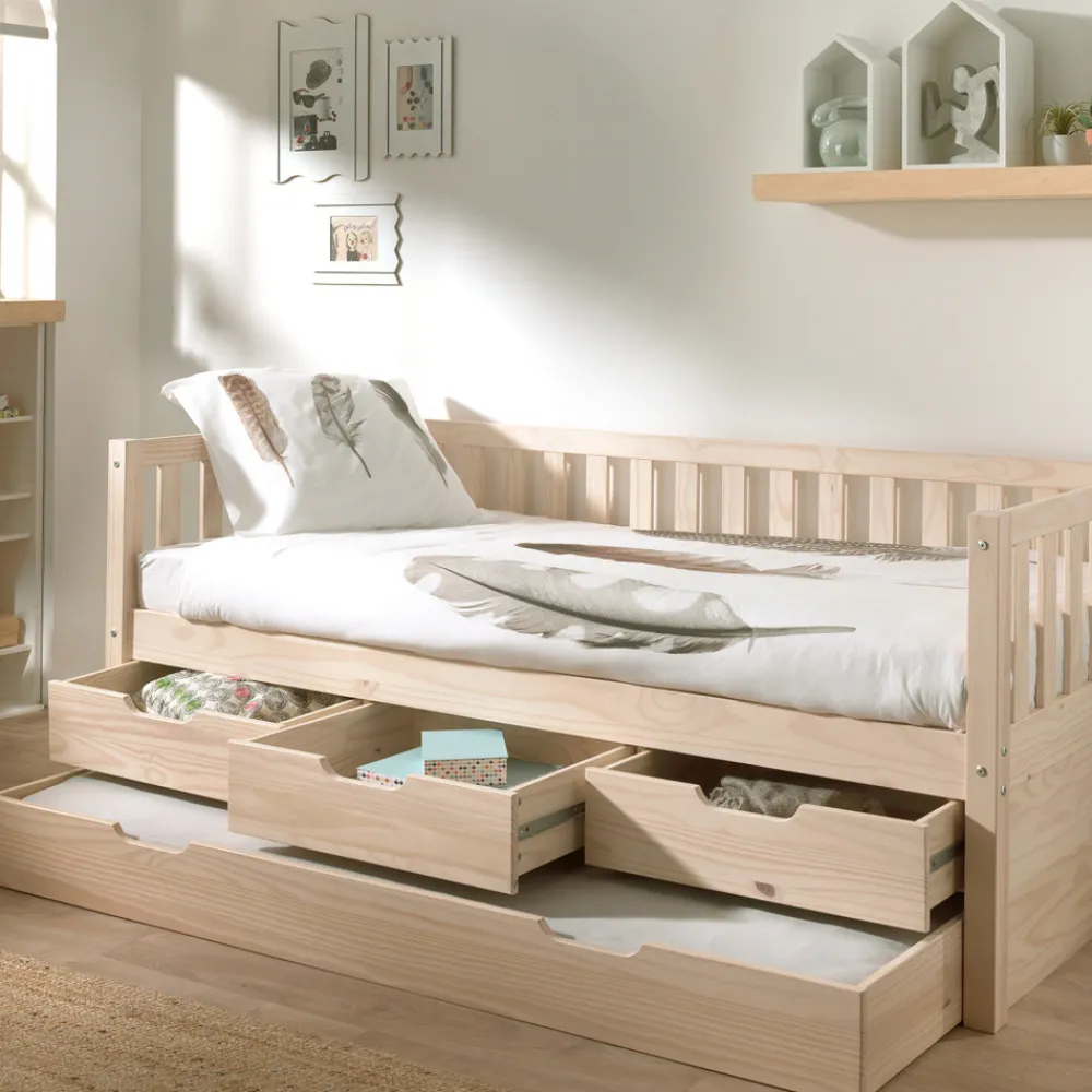Enfant Drawer ZIP Lit enfant banquette 4 tiroirs en bois 90x200 cm