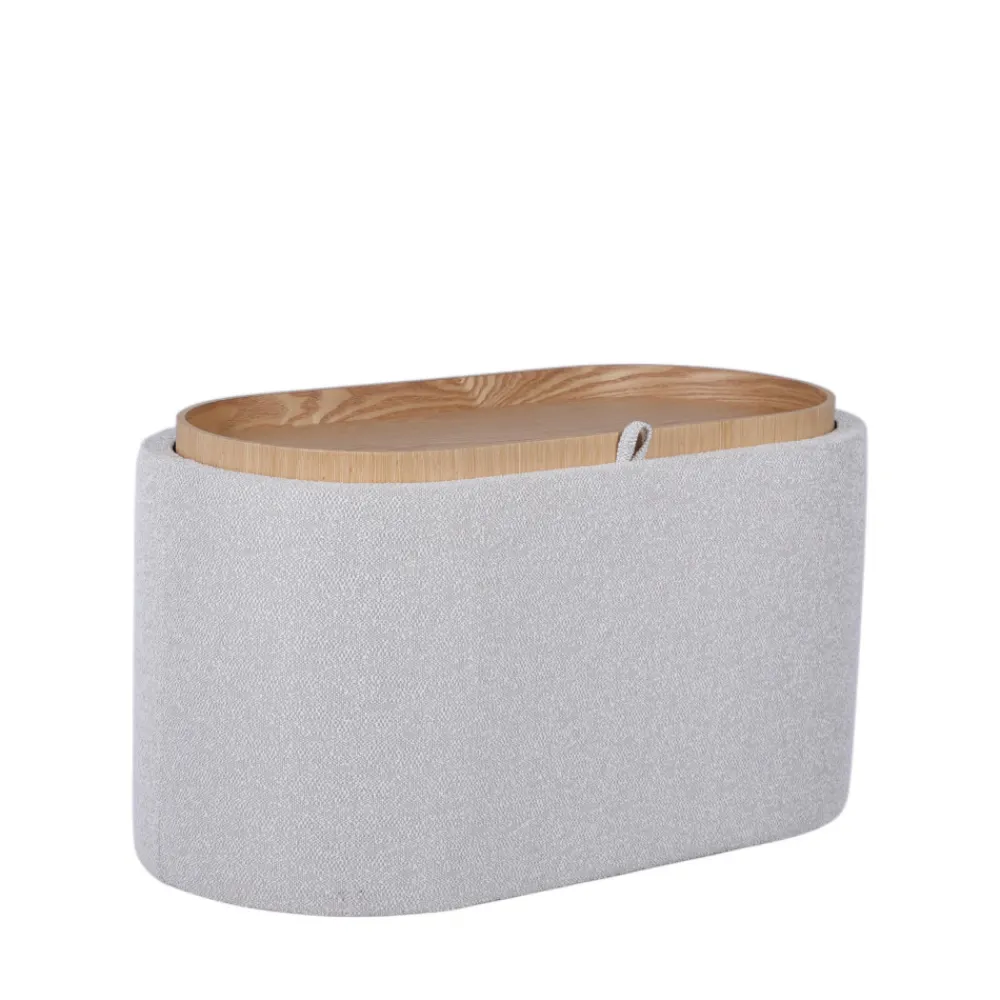 Drawer ZOÉ Banc ovale en tissu avec plateau et rangement L77cm