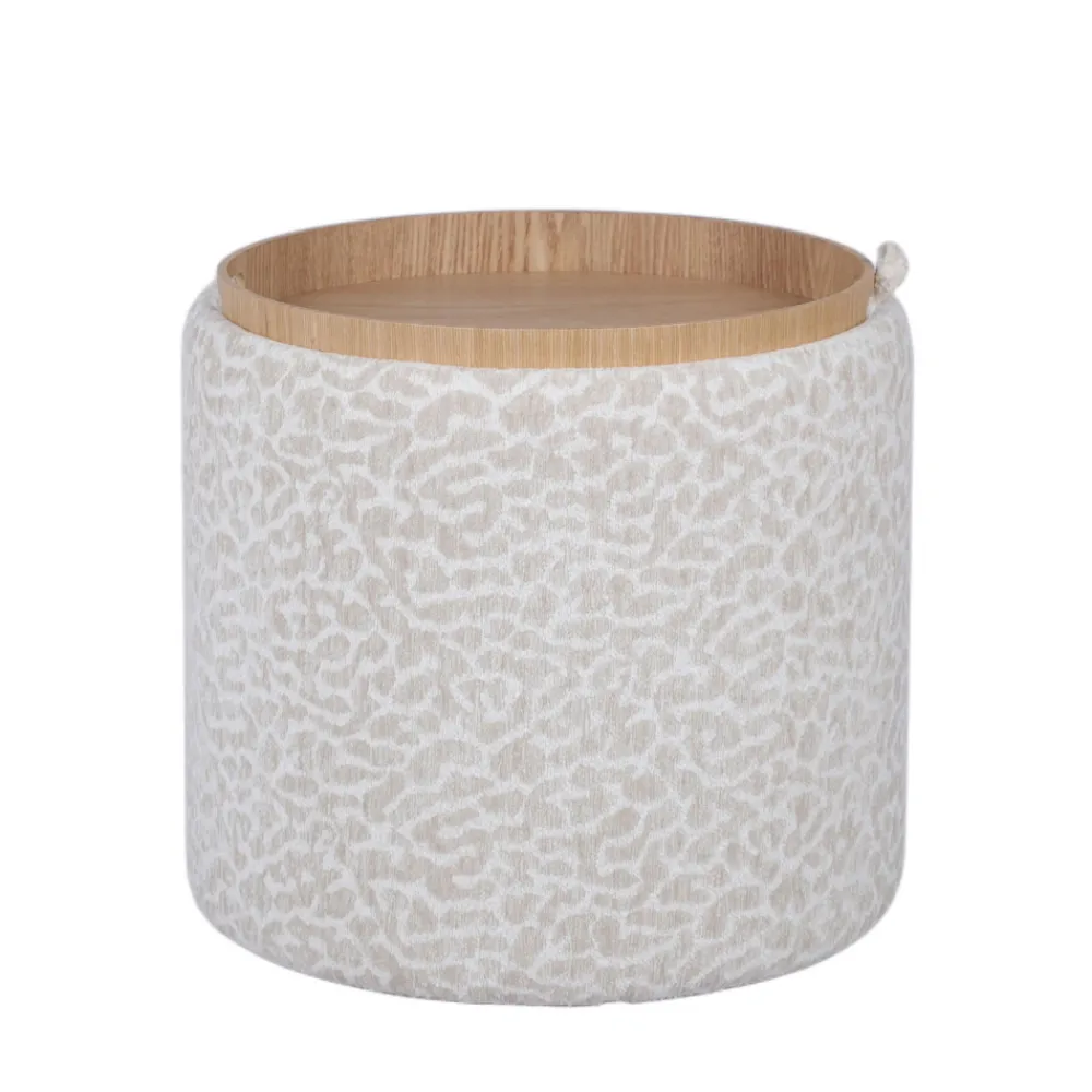 Drawer ZOÉ Pouf rond imprimé animal avec plateau et rangement ø40cm